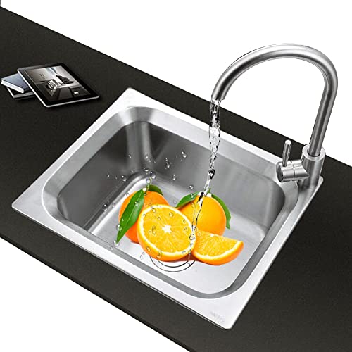 Edelstahl, Einzelbecken Edelstahlspüle Barspüle Campervan RV for Unterbau- und flächenbündigen Einbau Reversible Abtropffläche Glatt(C(42x37x15cm)) von DUBTEDHOU