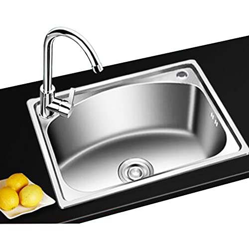 Edelstahl, Einzelbecken Edelstahlspüle Barspüle Campervan RV for Unterbau- und flächenbündigen Einbau Reversible Abtropffläche Glatt(C(56x42x18cm)) von DUBTEDHOU