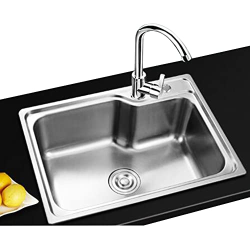 Edelstahl, Einzelbecken Edelstahlspüle Barspüle Campervan RV for Unterbau- und flächenbündigen Einbau Reversible Abtropffläche Glatt(C(65x44x18cm)) von DUBTEDHOU
