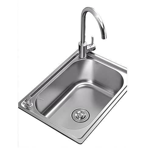 Edelstahl, Einzelspüle, Stahlspüle, Campingspüle, Einbauspüle mit Abtropffläche, for Bar, kleines Restaurant(47x35cm) von DUBTEDHOU