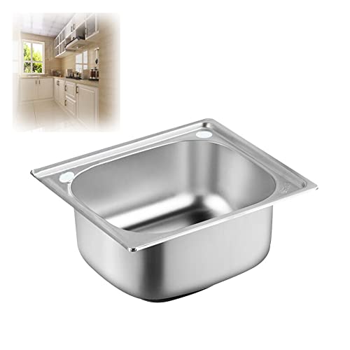 Edelstahl, Kleine Küchenspüle for Unterbau- und flächenbündigen Einbau, umkehrbare Abtropffläche mit Abflussrohrklemmen, Campervan RV(A(37x32cm)) von DUBTEDHOU