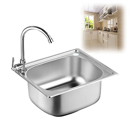 Edelstahl, Kleine Küchenspüle for Unterbau- und flächenbündigen Einbau, umkehrbare Abtropffläche mit Abflussrohrklemmen, Campervan RV(D(37x32cm)) von DUBTEDHOU