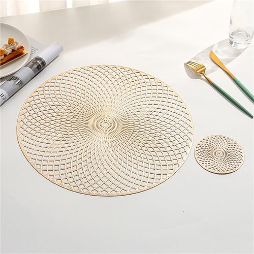 Rund gedruckte Vinyl-Mahlzeitmatratze, 6 Stück runde PVC-Tischsets Untersetzer wasserdicht hitzebeständig rutschfest Mehrfarbig mehrere Größen(Gold) von DUBTEDHOU