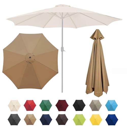Sonnenschatten, Ersatz-Sonnenschirmüberdachung for Terrassenschirm mit 6/8 Rippen, mehrere Größen, Mehrfarbig(Khaki,6 ribs-3m(9.8ft)) von DUBTEDHOU