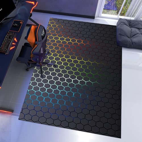Bunter E-Sport-Gamer Teppich,Geometrischer Neon-Look Dünner Einfache Pflege Kurzflor Waschmaschinenfest Teppich - Druck Bodendekoration Für Wohnzimmer, Schlafzimmer Und Die Küche 90 X 120Cm Bunter E-Sport-Gamer Teppich,Geometrischer Neon-Look Dünner Einfache Pflege Kurzflor Waschmaschinenfest Teppich - Druck Bodendekoration Für Wohnzimmer, Schlafzimmer Und Die Küche 90 X 120Cm von DUCAPE