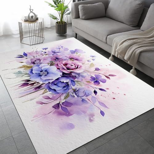 DUCAPE Abstrakte Aquarell-Lila Blume Teppich60 x 90cm Moderne Pflanze 3D-Druck für Wohnzimmer Rutschfester Schlafzimmerteppich Kinderbodenmatte Polyester weich leicht zu reinigen DUCAPE Abstrakte Aquarell-Lila Blume Teppich60 x 90cm Moderne Pflanze 3D-Druck für Wohnzimmer Rutschfester Schlafzimmerteppich Kinderbodenmatte Polyester weich leicht zu reinigen von DUCAPE