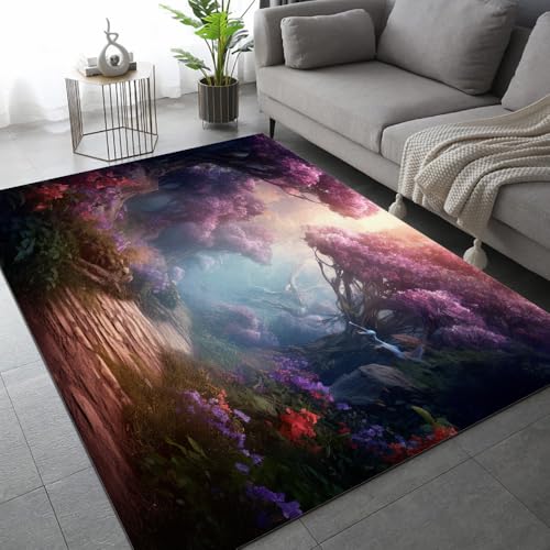 DUCAPE Abstrakte Lila Blumen Und Bäume Teppich150 x 210cm Gartenlandschaft 3D-Druck für Wohnzimmer Rutschfester Schlafzimmerteppich Kinderbodenmatte Polyester weich leicht zu reinigen DUCAPE Abstrakte Lila Blumen Und Bäume Teppich150 x 210cm Gartenlandschaft 3D-Druck für Wohnzimmer Rutschfester Schlafzimmerteppich Kinderbodenmatte Polyester weich leicht zu reinigen von DUCAPE