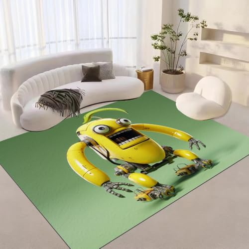 DUCAPE Bananenroboter Teppich160 x 230cm Abstraktes Gelb Und Grün 3D-Druck für Wohnzimmer Rutschfester Schlafzimmerteppich Kinderbodenmatte Polyester weich leicht zu reinigen von DUCAPE