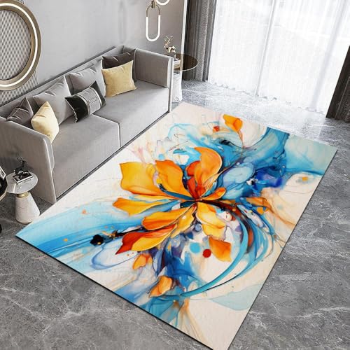 DUCAPE Gelb-Blaue Blume Zurück 50 x 80cm Abstraktes Aquarell Teppich weicher kurzfloriger Rutschfester waschbarer Bodenmatten für Wohnzimmer Schlafzimmer Heimdekoration DUCAPE Gelb-Blaue Blume Zurück 50 x 80cm Abstraktes Aquarell Teppich weicher kurzfloriger Rutschfester waschbarer Bodenmatten für Wohnzimmer Schlafzimmer Heimdekoration von DUCAPE