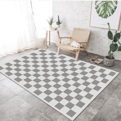DUCAPE Grau-weißes Schachbrett Teppich Schlafzimmer,quadratisches Muster Moderner Wohnzimmer-Faltteppich mit niedrigem Flor rutschfest waschbar und lichtecht /60 x 90CM DUCAPE Grau-weißes Schachbrett Teppich Schlafzimmer,quadratisches Muster Moderner Wohnzimmer-Faltteppich mit niedrigem Flor rutschfest waschbar und lichtecht /60 x 90CM von DUCAPE
