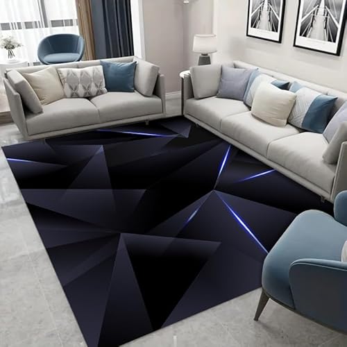 DUCAPE Luxuriöse Dunkelblaue Geometrie Teppich160 x 230cm Moderne Geometrie 3D-Druck für Wohnzimmer Rutschfester Schlafzimmerteppich Kinderbodenmatte Polyester weich leicht zu reinigen von DUCAPE