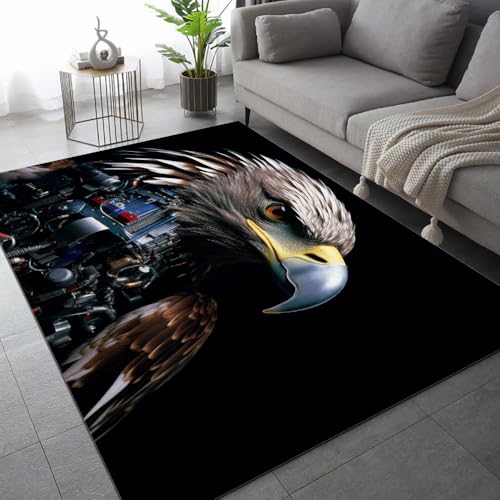 DUCAPE Moderner Adler Teppiche, 160 x 230cm Abstrakte Mechanische Tiere Teppich Bodenteppiche waschbar rutschfest atmungsaktiv für Wohnzimmer Schlafzimmer Heimdekoration leicht zu reinigen von DUCAPE