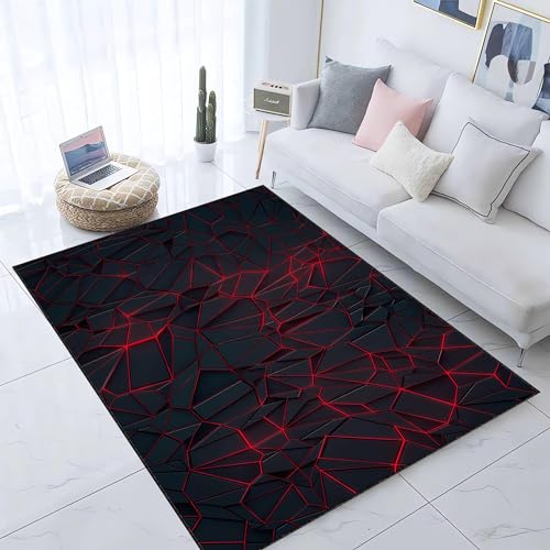 DUCAPE Neon-Line-Rot-Look Teppiche,Beauty Black Dark, Glow Neon Bedruckter Polyester Teppich Mit Niedrigem Flor,Teppich Weicher,Rutschfester Waschbarer Wohnzimmer Schlafzimmer Eingang Flur 90 X 150Cm DUCAPE Neon-Line-Rot-Look Teppiche,Beauty Black Dark, Glow Neon Bedruckter Polyester Teppich Mit Niedrigem Flor,Teppich Weicher,Rutschfester Waschbarer Wohnzimmer Schlafzimmer Eingang Flur 90 X 150Cm von DUCAPE