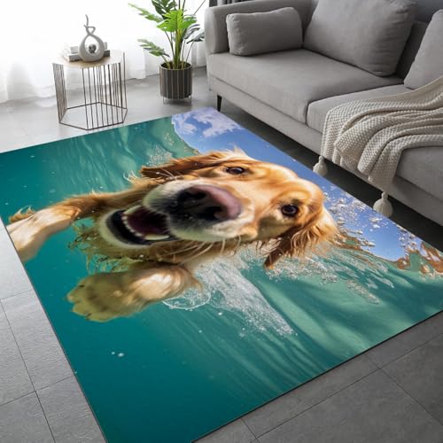 DUCAPE Schwimmender Hund Zurück 120 x 150cm Grün Teppiche Wohnzimmer Teetischmatten Schlafzimmerteppich waschbare Bodenmatten von DUCAPE