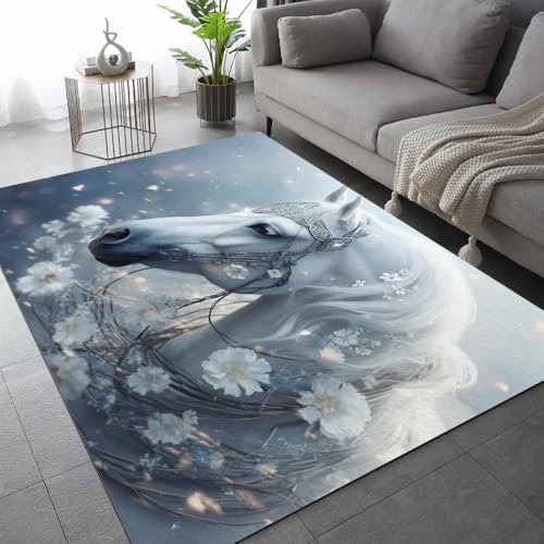 DUCAPE Weißes Pferd Zurück 150 x 210cm Moderne Blumen Teppiche Wohnzimmer Teetischmatten Schlafzimmerteppich waschbare Bodenmatten DUCAPE Weißes Pferd Zurück 150 x 210cm Moderne Blumen Teppiche Wohnzimmer Teetischmatten Schlafzimmerteppich waschbare Bodenmatten von DUCAPE