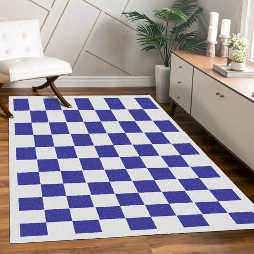 DUCAPE blau-weißes Schachbrett Teppich Wohnzimmer,geometrisches Quadrat Moderne Wohnzimmerdekoration Flauschiger weicher Teppich Rutschfester waschbarer /50 x 80CM DUCAPE blau-weißes Schachbrett Teppich Wohnzimmer,geometrisches Quadrat Moderne Wohnzimmerdekoration Flauschiger weicher Teppich Rutschfester waschbarer /50 x 80CM von DUCAPE