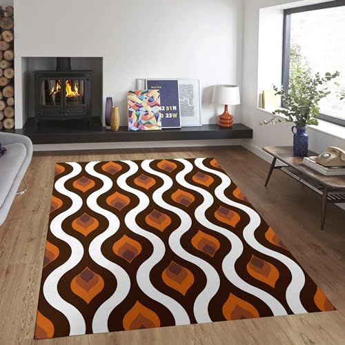 Moderne Abstrakte Mitte Des Jahrhunderts Teppich Wohnzimmer, Schwarz Braun Waschbarer Teppich Bedruckte Wohnkultur Mit Kurzem Flor, Moderner Teppich Für Schlafzimmer, Küche, Esszimmer 90 X 120Cm von DUCAPE