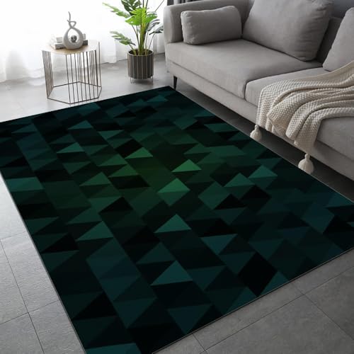Retro Dunkelgrüne Geometrie Teppich, 160 x 230cm Modernes Dreiecksmuster DüNner Weicher rutschfest Waschbarer Kurzflor Wohnzimmer Teppiche,FüR Eingangsbereich Innen Schlafzimmer Kinderzimmer von DUCAPE