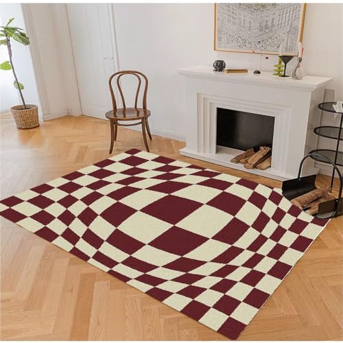 Retro-verformtes Schachbrett Wohnzimmer Kurzflorteppich,optische Täuschungsgeometrie Weicher,Rutschfester,waschbarer Teppich in modernem Design für Schlafzimmer,Esszimmer braun/beige/60 x 90CM Retro-verformtes Schachbrett Wohnzimmer Kurzflorteppich,optische Täuschungsgeometrie Weicher,Rutschfester,waschbarer Teppich in modernem Design für Schlafzimmer,Esszimmer braun/beige/60 x 90CM von DUCAPE