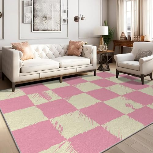 Waschbarer Teppich Mit Karomuster 90 x 120cm Boho Creme/Rosa Kurzflor-Teppiche Für Wohnzimmer Moderner Teppich Für Schlafzimmer Schachbrett-Teppich Aus Kunstwolle Für Unter Den Tisch Im Spielzimmer Waschbarer Teppich Mit Karomuster 90 x 120cm Boho Creme/Rosa Kurzflor-Teppiche Für Wohnzimmer Moderner Teppich Für Schlafzimmer Schachbrett-Teppich Aus Kunstwolle Für Unter Den Tisch Im Spielzimmer von DUCAPE