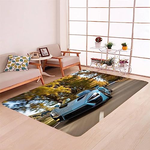 DUCATS Flauschig Teppiche 80 x 150 cm, hellblauer Sportwagen Weich Wohnzimmerteppich rutschfest Waschbar Bettvorleger Schlafzimmer Pflegeleichter Carpet von DUCATS