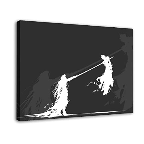 Poster und Drucke 60x90cm Anime-Poster Sephiroth VS Cloud Schwarz-Weiß-Poster Leinwand-Poster Kein Rahmen von DUCCE