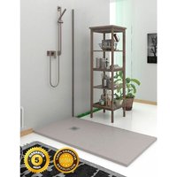 Rechteckige Duschwanne aus Harz mit mineralische Ladung - Rutschfest. Extraflache Schiefer Struktur Hell Grau 90X150 Ral 7037 von DUCHA