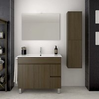 Ducha - Waschbeckenunterschrank auf Standfüßen temis mit Keramik Waschtisch und Spiegel - 2 Schubladen und reichlicher Stauraum mit Türen von DUCHA