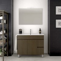 Waschbeckenunterschrank auf Standfüßen temis mit Keramik Waschtisch und Spiegel - 2 Schubladen und reichlicher Stauraum mit Türen - Handtuchhalter von DUCHA