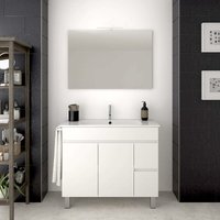 Waschbeckenunterschrank auf Standfüßen temis mit Keramik Waschtisch und Spiegel - 2 Schubladen und reichlicher Stauraum mit Türen - Handtuchhalter von DUCHA