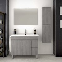 Waschbeckenunterschrank auf Standfüßen TEMIS mit Keramik Waschtisch und Spiegel - 2 Schubladen und reichlicher Stauraum mit Türen - Handtuchhalter von DUCHA