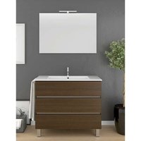 Waschbeckenunterschrank auf Standfüßen arae mit Keramik Waschtisch und Spiegel - 3 Schubladen - Handtuchhalter als Geschenk - Eiche Évasion- 100CM von DUCHA