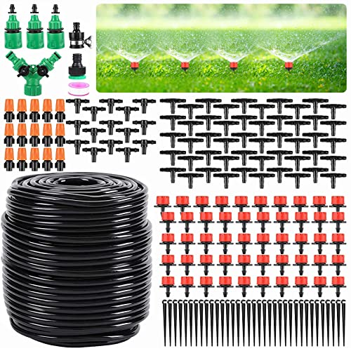 DUCHIFAD Garten Tropfbewässerung Kit, 164FT Gewächshaus Micro Automatic Drip Irrigation System Kit mit 1/4 Zoll Blank Verteilung Schlauch einstellbar Patio Misting Nozzle Emitters Sprinkler von DUCHIFAD