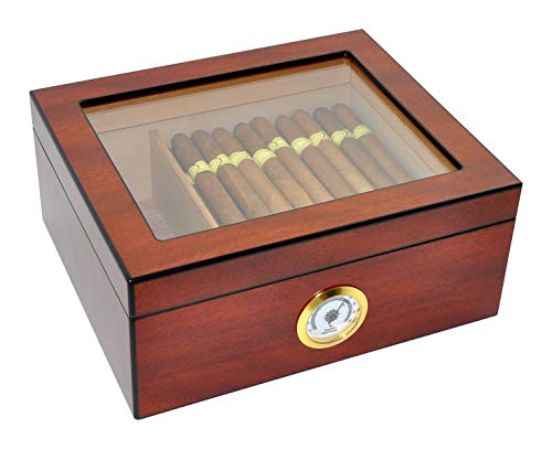 DUCIHBA Zigarren Humidors Aufbewahrung 25-50 Zigarren Box, gehärtetes Glas Top Display, Handarbeit Spanisches Zedernholz Zigarrenetui mit Trennwand, Luftbefeuchter und Hygrometer, Geschenk für Mann, von DUCIHBA
