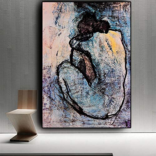 DUDLOO Maison Rouge Blauer Akt von Pablo Picasso Wandkunst Gemälde Wandkunst Blaue Periode Meisterwerk Vintage Große Wandkunst Bilder 40x60cm rahmenlos von DUDLOO