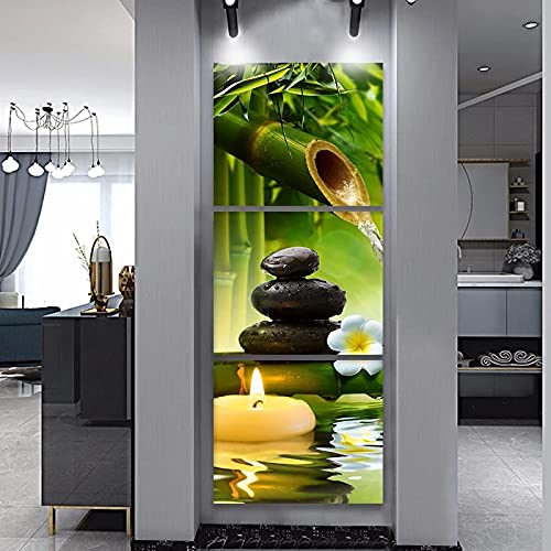 DUDLOO Moderne 3-teilige SPA-Zen-Stein-Blumen-Leinwandbilder, perfekte Bambus-Grün-Bilder auf Leinwand, Wandkunst für Wohnzimmer, Heimdekoration, 30 x 30 cm x 3 cm, rahmenlos von DUDLOO