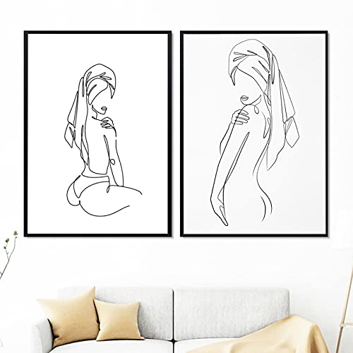 DUDLOO Schwarz Weiß Abstrakte Minimalistische Weibliche Körper Strichzeichnung Kunstdrucke Sexy Frau Poster Leinwand Malerei Badezimmer Wohnkultur 30x40cmx2 rahmenlos von DUDLOO