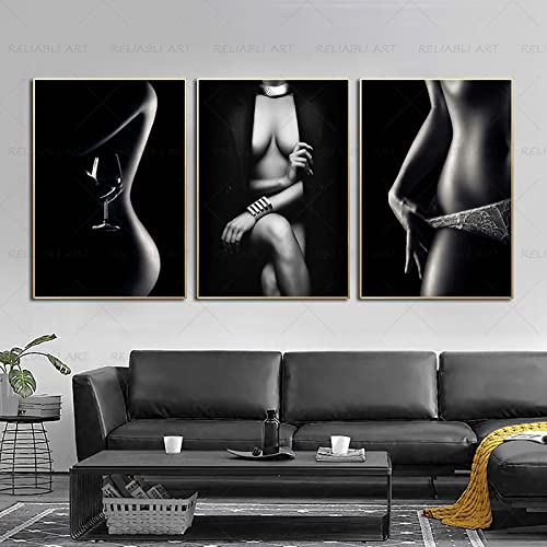 DUDLOO Sexy nackte Frau Körper Poster Gemälde Druck auf Leinwand Schwarz-Weiß-Wandkunst Bilder für Wohnzimmer Wohnkultur HD-Drucke 60 x 90 cm x 3 rahmenlos von DUDLOO
