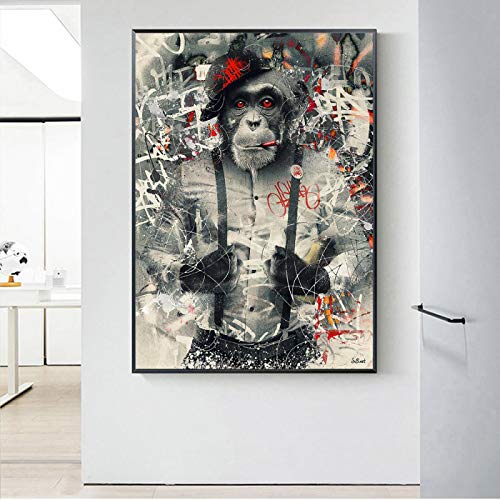 DUDLOO Smoking Monkey In Suit Graffiti Wall Art Poster And Prints Funny Animal Canvas Painting On Wall Picture For Room Decoration 70x100cm frameless von DUDLOO