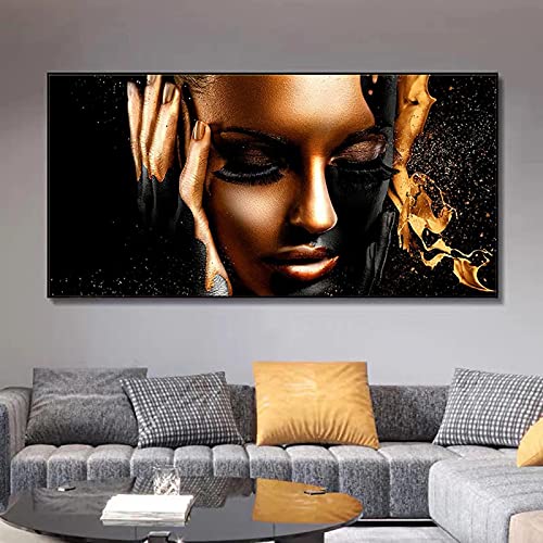 Große Größe Schwarz Gold Afrikanische Frau Leinwand Malerei Foto Poster und Drucke Moderne Kunst Wandbilder für Wohnkultur 80x160 cm rahmenlos von DUDLOO