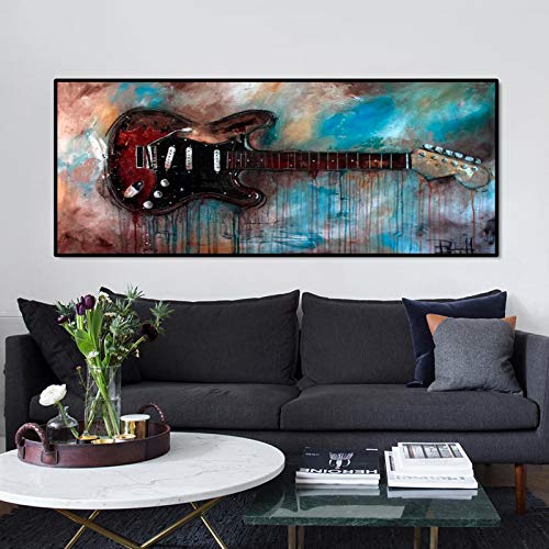 Moderne Leinwand Malerei Wandkunst Bilder für Raumdekoration Abstrakt Aquarell Gitarre Poster und Drucke auf Leinwand Dekor 60x120cm rahmenlos von DUDLOO