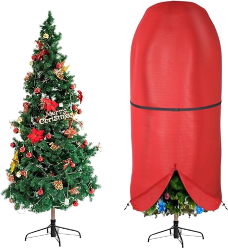 Weihnachtsbaumabdeckung mit verstellbaren Trägern, langlebige aufrechte Aufbewahrungstasche für Weihnachtsbaum mit Reißverschluss und Kordelzug für bis zu 1,8 m künstlicher Baum stehend mit von DUDSOEHO