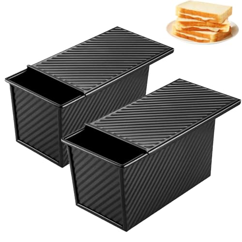 DUDUI 2 Stück 450g Brotbackform mit Deckel Antihaft, Kohlenstoffstahl Toastbrot Backform mit Deckel, Kastenform Brot Schwarz für Brote Gebäck Kuchen von DUDUI