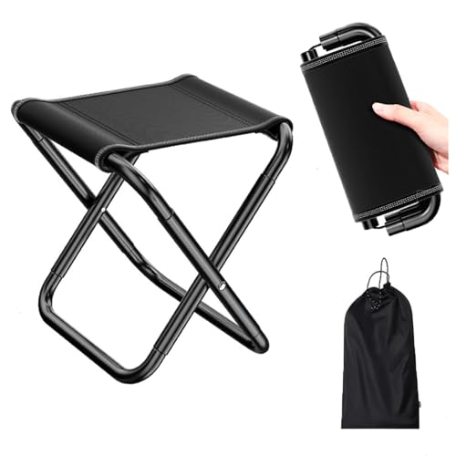 DUDUI Klapphocker Faltbar 150KG, 28x26x23 cm Tragbarer Klapphocker, Klappstuhl Camping, Campinghocker Leichter, Falthocker Schwarz für Unterwegs, Wandern, Garten von DUDUI