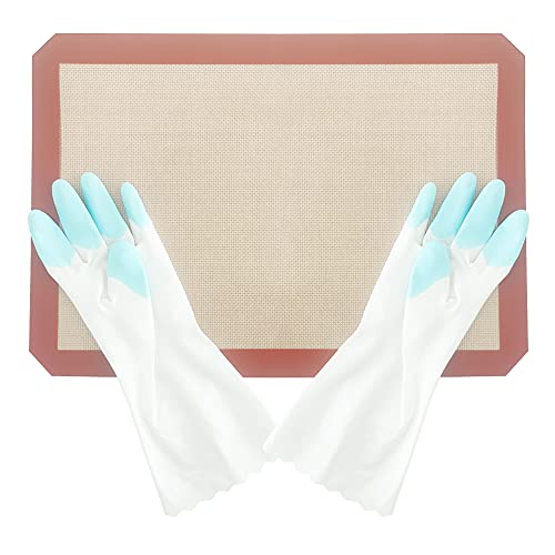 DUEBEL Antihaft-Silikon-Backmatten-Set mit PVC-Handschuhen, Gebäck-Isomalt-Zuckermatte für Bäcker-Konditoren - 16,5 "x 12" & Handschuhe 11,4 "x 3,7" von DUEBEL