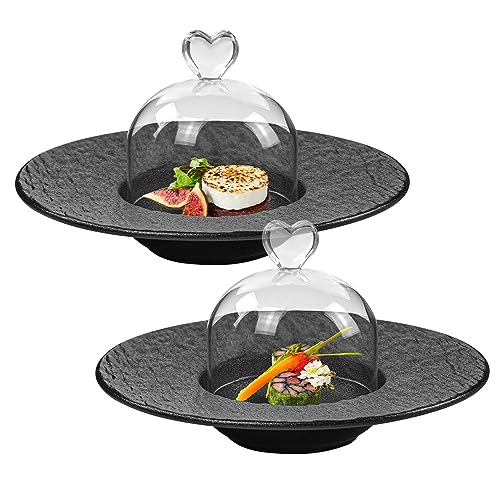 DUEBEL Porzellan Servierteller mit Glasglocke - Set aus 2 Einzigartigen Suppenschalen, Ideal für Molekulare Gastronomie (Schwarz) von DUEBEL