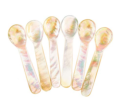 DUEBEL Set of 6 Mother of Pearl MOP 7x2cm Spoons for Caviar, Egg, Icecream, Coffee Serving (Shining Sea Pearl Shell Spoon) von DUEBEL