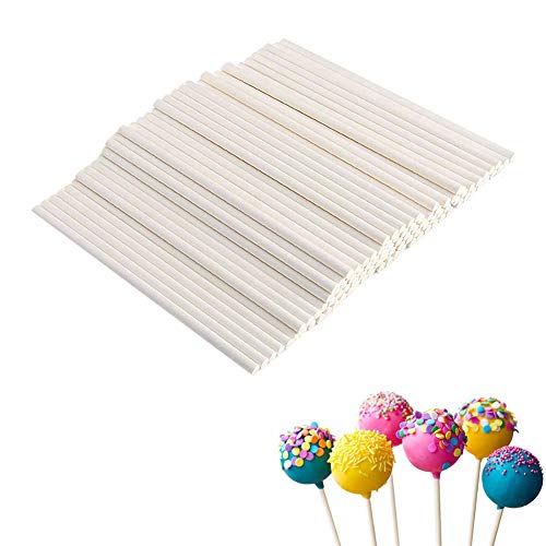 DUBENS 100 Stück Papier Cake Pop Sticks, Kitchencraft, Stiele für Kuchen am Stiel, Lollipop Lollies Papier Sticks Weiß, Holzstiele für EIS, Cakepops, Durchmesser 4mm (10cm) von DUEBSN