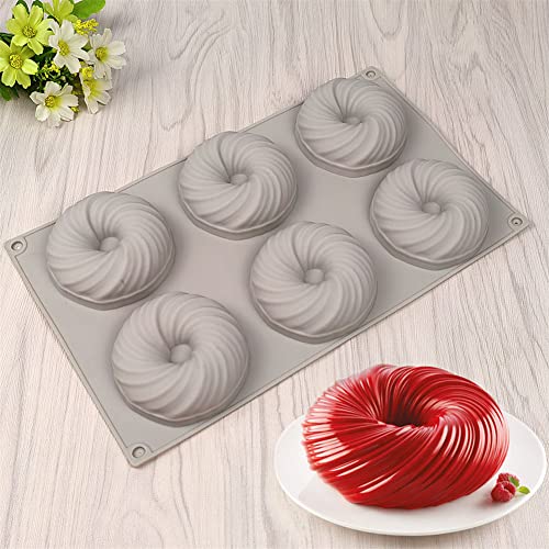 DUBENS Spiral Wirbel dichte Linie Kuchen Formen Silikonform zum Backen Form Backwaren Schokolade Werkzeuge Gebäck Pfanne Dekoration, Mousse Dessert Form Muffin Backwerkzeuge (6 Löcher) von DUEBSN