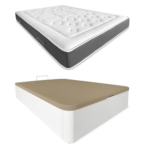 DUÉRMETE ONLINE Weiß, viskoelastische Matratze, Bio-Natur, Dicke 24 cm + Boxspringbett aus Holz, hohe Kapazität, Farbe, 90 x 190 cm DUÉRMETE ONLINE Weiß, viskoelastische Matratze, Bio-Natur, Dicke 24 cm + Boxspringbett aus Holz, hohe Kapazität, Farbe, 90 x 190 cm von DUÉRMETE ONLINE